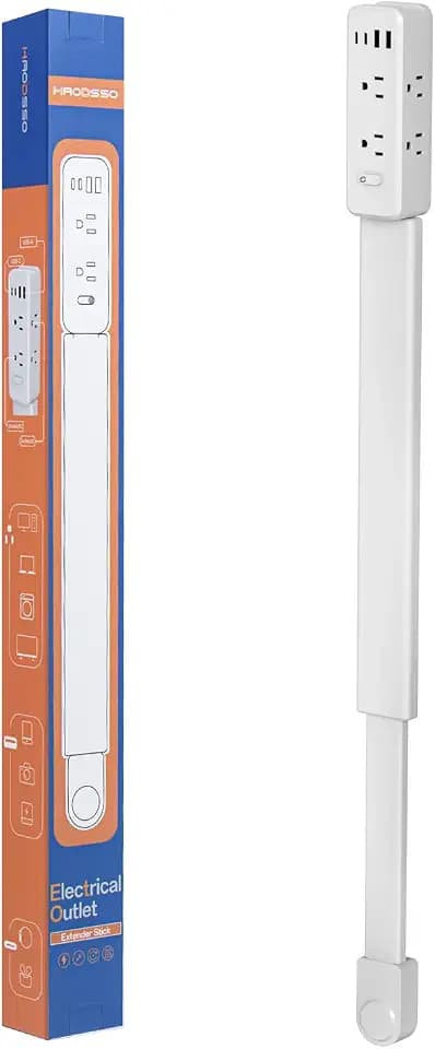 Outlet Extender Stick - Features 2 USB-A, 2 USB-C and 6 AC Outlets, Extends 22"-35", Rotates 360° Access Hard-to-Reach Outlets, Wall Plug Power Socket Expander Nightstands, Sofa, Desks and More