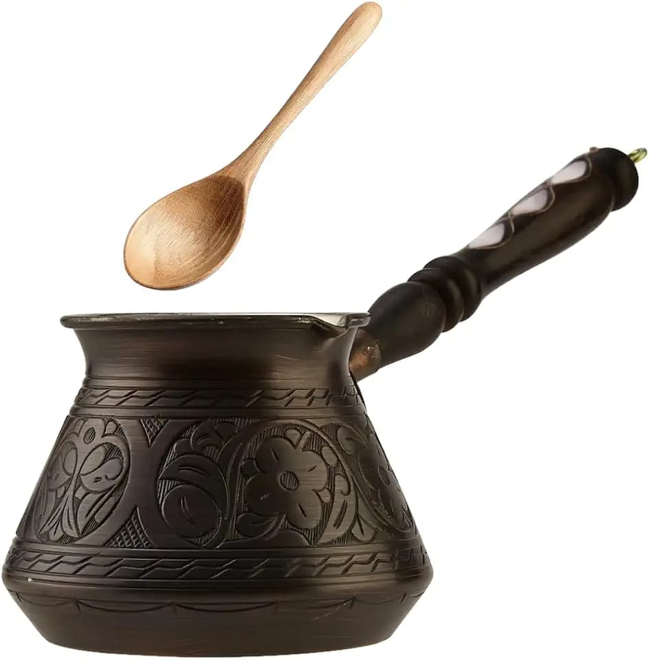 DEMMEX Large Copper Turkish Greek Coffee Pot Cezve Ibrik Briki, 6 Servings