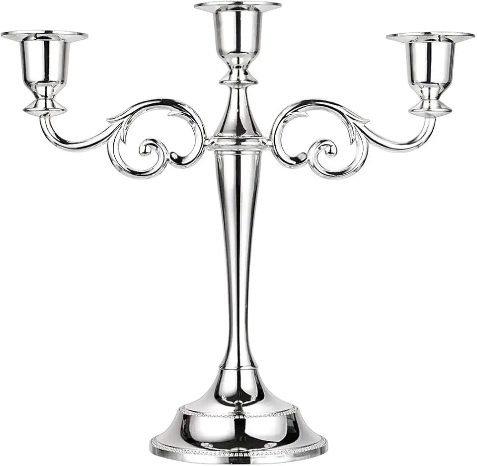 OwnMy 3 Arms Metal Candelabra Silver Taper Candlestick Holder