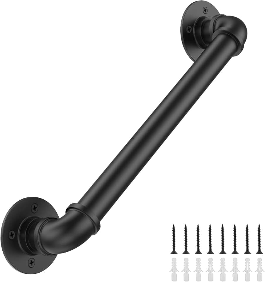 3FT Industrial Stair Railing Wall Mount Staircase Handrail φ1.3 Pipe Hand Rail for Steps Grab Bar Foot Rail Vintage Pipe Railing Black Deck Handrail for Outdoor Indoor Stair Porch
