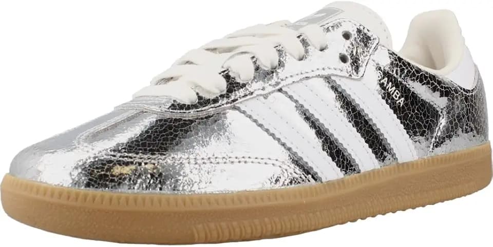 adidas Samba OG Womens Sneaker (Silver Metallic Cracked Leather, 6.5)