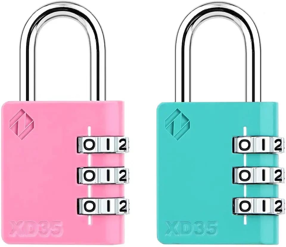 XD35 Combination Lock, 3-Digit Padlock for School Gym Sports LockerLock, Fence, Toolbox, Case, Hasp Storage (2-Pack, Pink, Emerald)