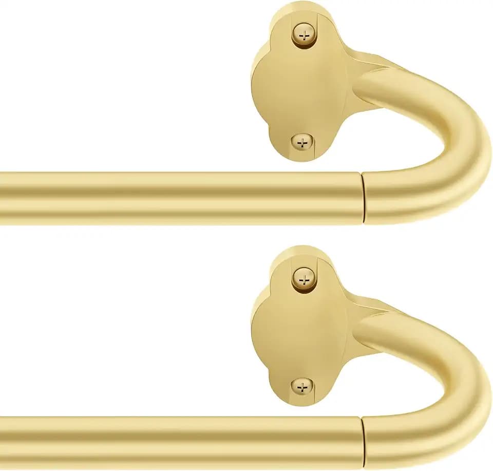 Wrap Around Blackout Curtain Rod 18-60 Inch (1.5-5 Ft), 5/8" Adjustable Curved Window Rod for Room Darkening, Modern Single Drapery Rod for Bedroom Windows, Gold, 2 Pack
