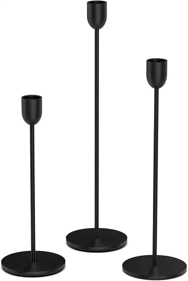 ChefBee 3PCS Black Tall Taper & Pillar Candle Candlestick Holder