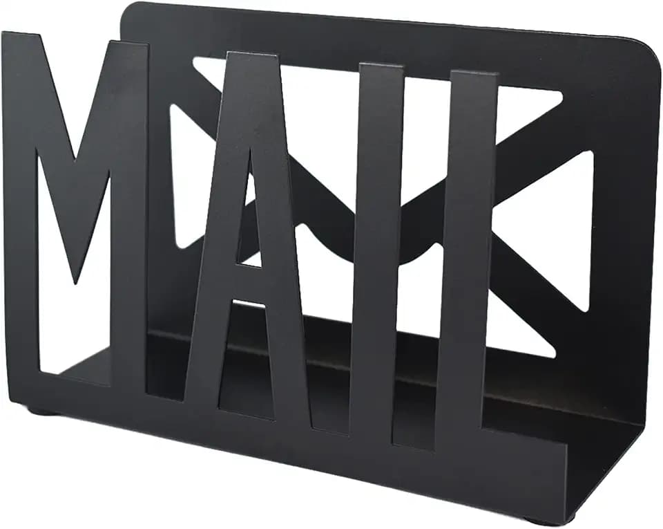 Desktop Letter Holder, Two-Sided Designs Black Metal Desktop Cutout Mail Letter Holder, Letter Sorter Envelope Holder for Home Office School, Bill Filling Paper Document
