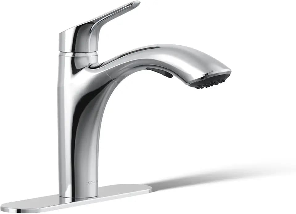 KOHLER 30468-CP Rival Single Handle Pull-Out Kitchen Sink Faucet, 1.5 GPM, High-Arch Swing Spout, Two-Function Sprayhead, Polished Chrome