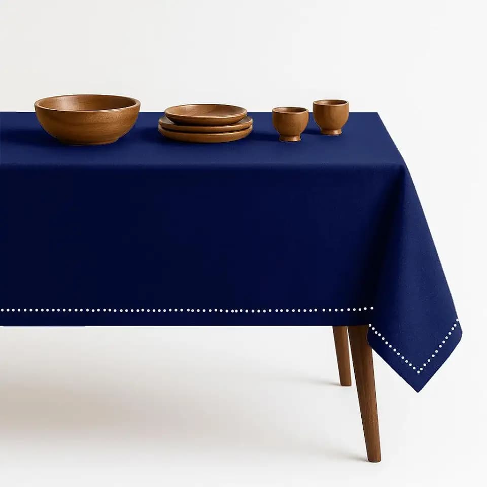 Indigo Blue 100% Cotton Tablecloth, Table Cover 52x70 Inch, Fits 4-6 Seats, Soft, Durable, Washable, Wrinkle Resistant, Rectangle Table Cloth for Dining, Birthdays, Summer Gatherings