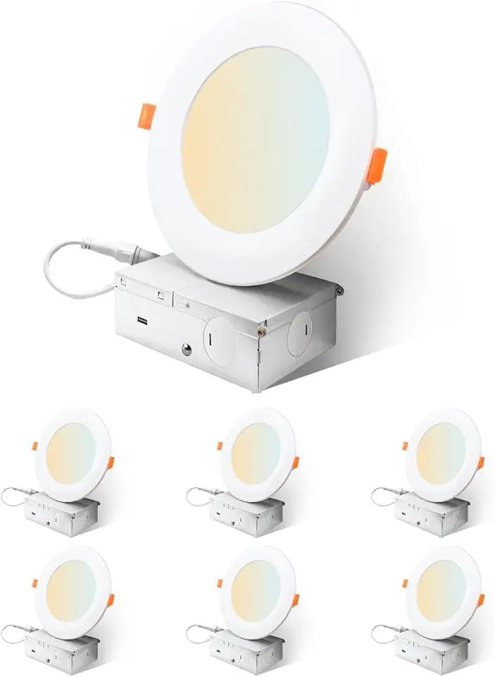 Sylvania 4" Slim Microdisk Downlight, 10W, 5 CCT Select (2700K - 5000K) Recessed Lighting, 700 LMS, 90 CRI, Dimmable, Wet-Rated, White - 6 Pack (61189)