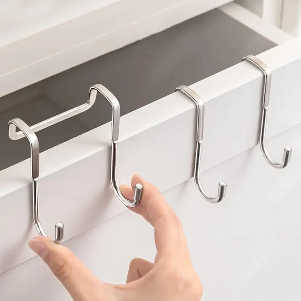 Over The Cabinet Door Hooks - Heavy Duty Carbon Steel Cabinet Drawer Hanger,Removable Hooks for Kitchen Or Bathroom,Over Door Towel Rack and Holder(2pcs)