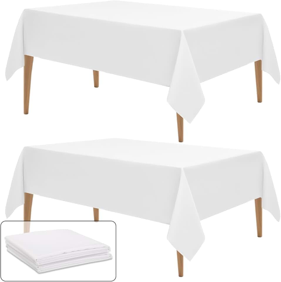 WIGENIUS 2 Pack White Table Cloth Rectangle 70X120 Inch Tablecloth Fit 8FT