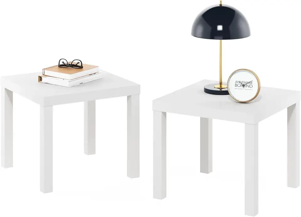 Furinno Classic Homey Square Parsons Side End Table, Set of 2, White