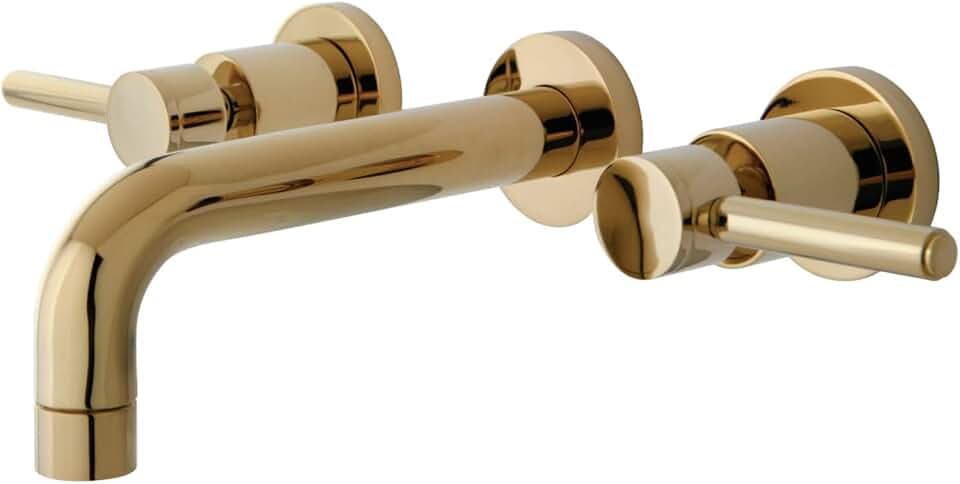 Kingston KS8122DL Wall Mount Bathroom Faucet, Polished Brass