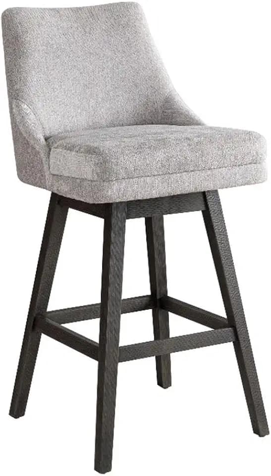 Armen Living Branson Modern Farmhouse Gray Solid Wood Upholstered 30" Bar Height Swivel Barstool with Gray Fabric Seat
