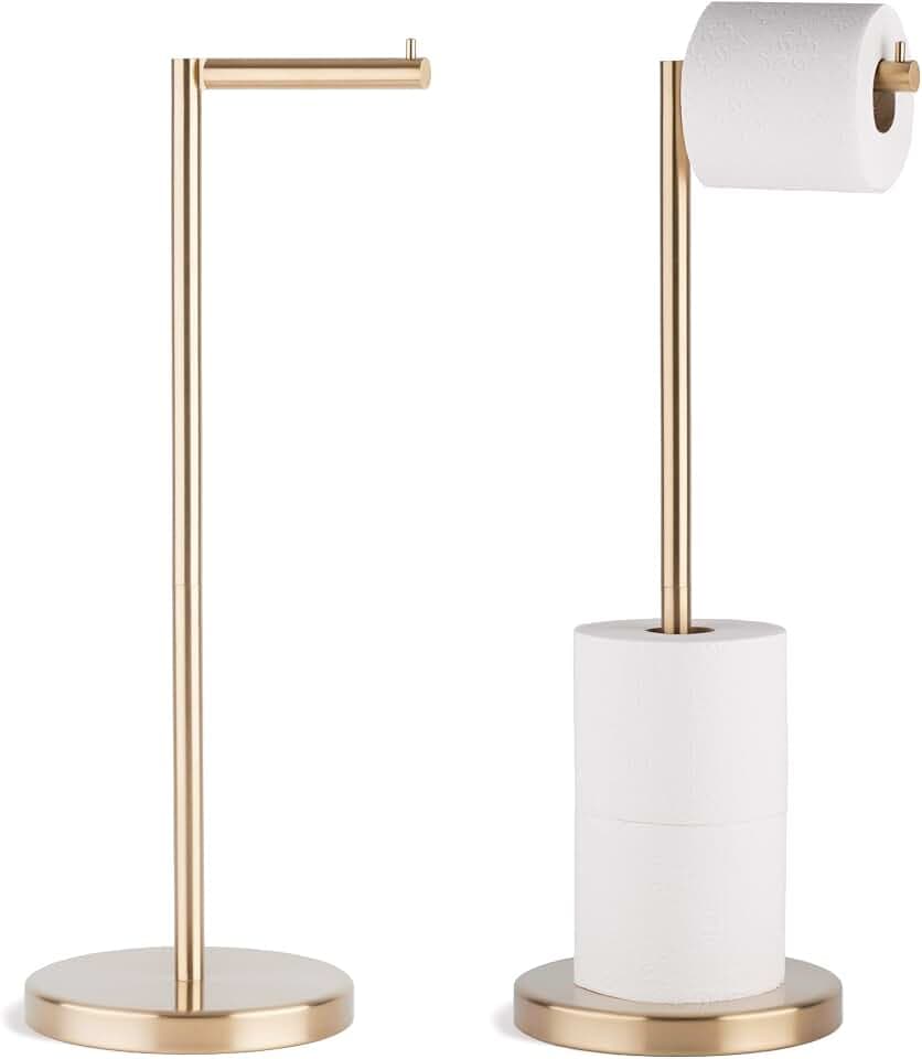 MARMOLUX ACC Free Standing Toilet Paper Holder Stand with Storage for 4 Rolls of Toilet Tissue for Bathroom, Stainless Steel Luxury Bathroom Sets - Toilet Paper Storage -Brushed Gold, 1pc