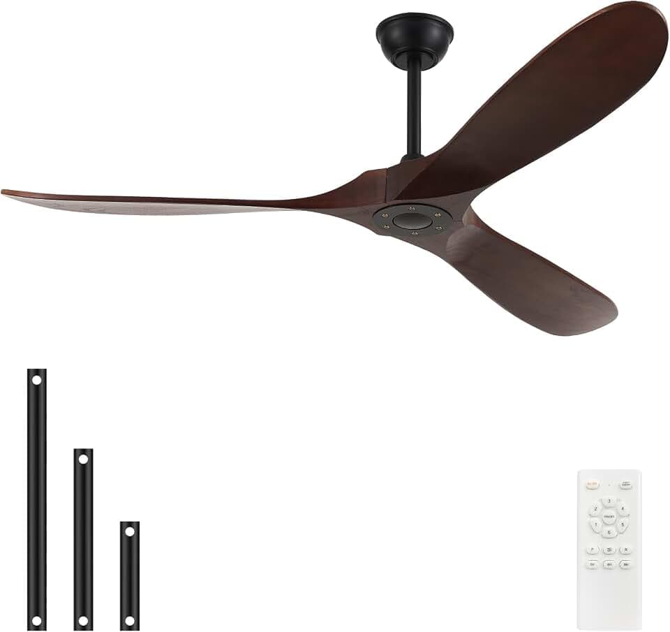 52'' Wood Ceiling Fan without Light,Large Airflow with Quiet Operation and Speed Memory Function,Outdoor Ceiling Fan Dark Walnut Finish for Bedroom,Living Room,Patio.