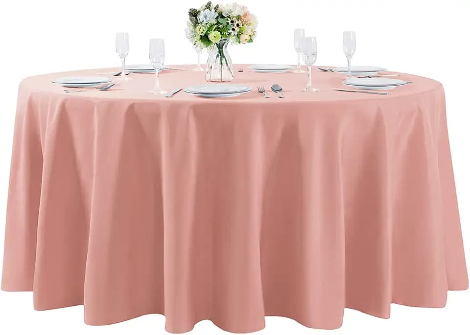 Cupuamon 108 inch Round Tablecloth Washable Polyester Table Cloth Decorative Table Cover for Wedding Party Dining Banquet(108 inch, Dusty Pink)