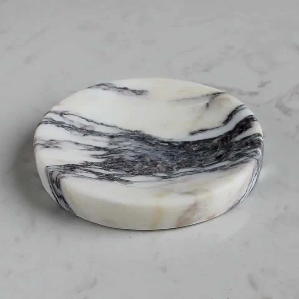 Genuine Italian Calacatta Viola Marble Soap Dish, Round Small Jewelry Dish, Sponge Holder for Bathroom, Kitchen, Christmas Marble Gift