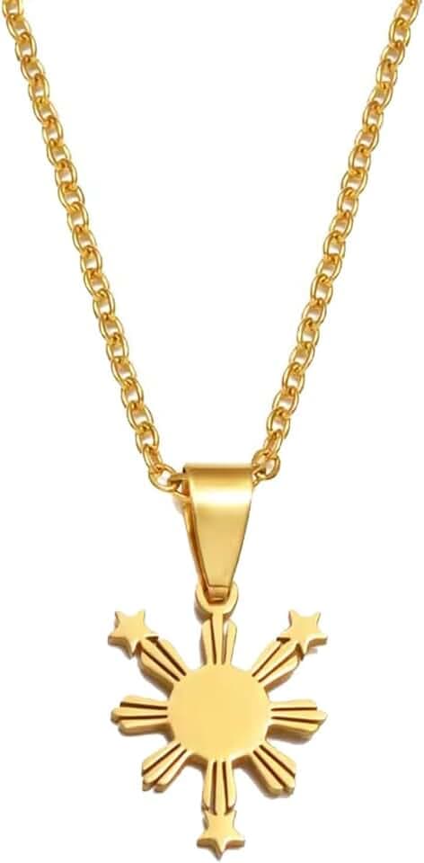 2CM Philippines Flag Pendants Necklaces For Women Men Stainless Steel Filipino Sun & Stars Jewelry Gift