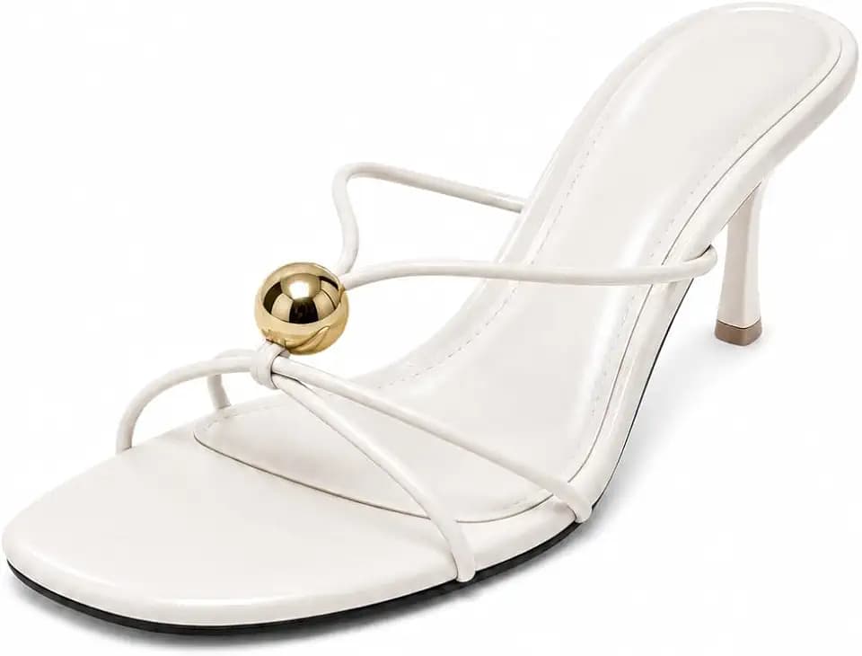 Women's Strappy Sandals Heels Round Open Toe, Thong Slip On Sandals Flip Flops Mid Stiletto Heels for Women Fashion Party Dress Shoes