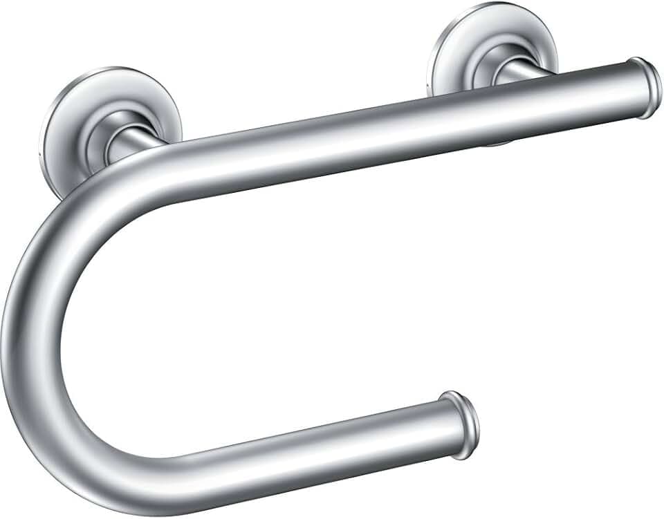 Moen LR2352DCH Bathroom Safety 8-Inch Grab Bar with Integrated Toilet Paper Holder, Chrome