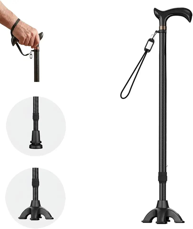 Faltbarer Aluminium Gehstock mit 2 Basen 10-stufig verstellbar 62–97cm