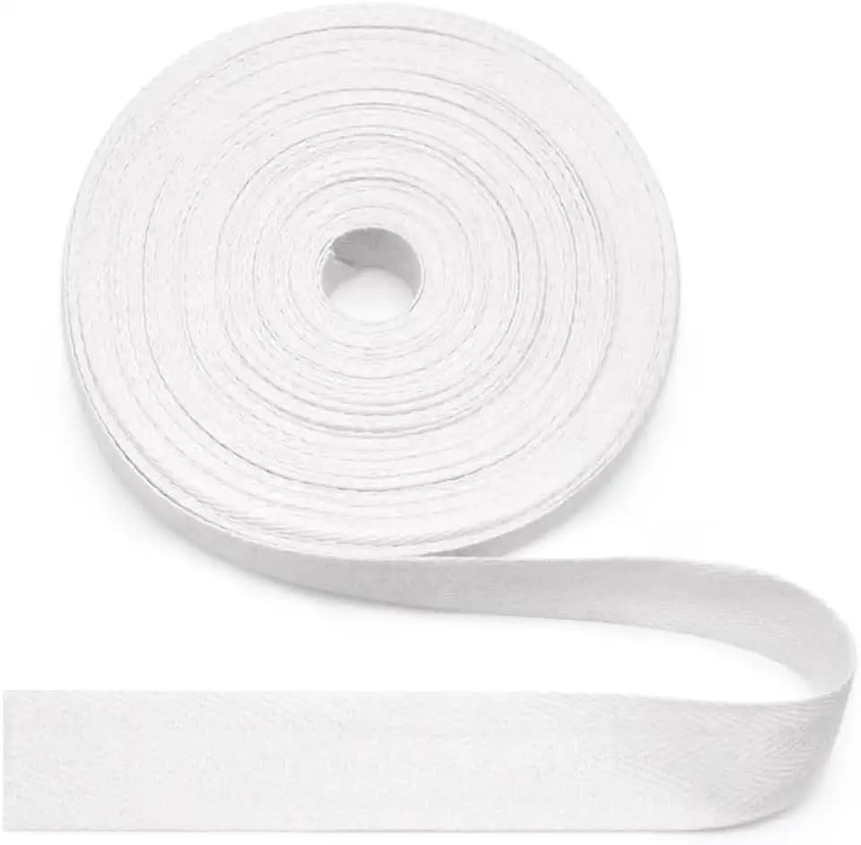 SEMINI 100% Natural Cotton White Twill Tape 10 Yards 1'' Herringbone Webbing Ribbon for Edge Binding Sewing Dressmaking Craft (Twill White, 1'' 10yards)