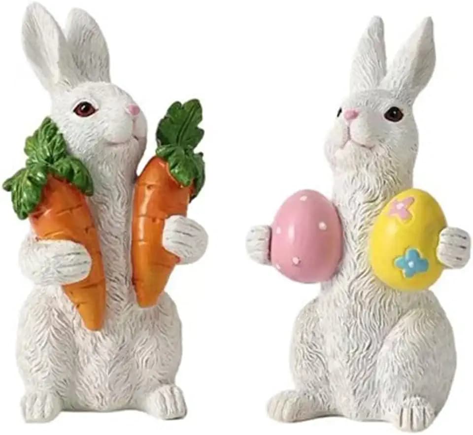 Easter decorations - Easter Bunny decorations -Resin rabbits With carrot and eggs -Bunny statues for indoor tabletop decor,Adorable rabbit figurines for easter table decor,Home,office,gifts