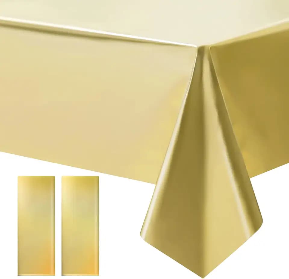 Just Shimmer 2 pcs Gold Tablecloth Plastic -Stunning Metallic Matte Finish, 40" x 108" New Year Table Cloth, Perfect for Bachelorette Wedding Graduation Birthday Party Anniversary Event Decorations