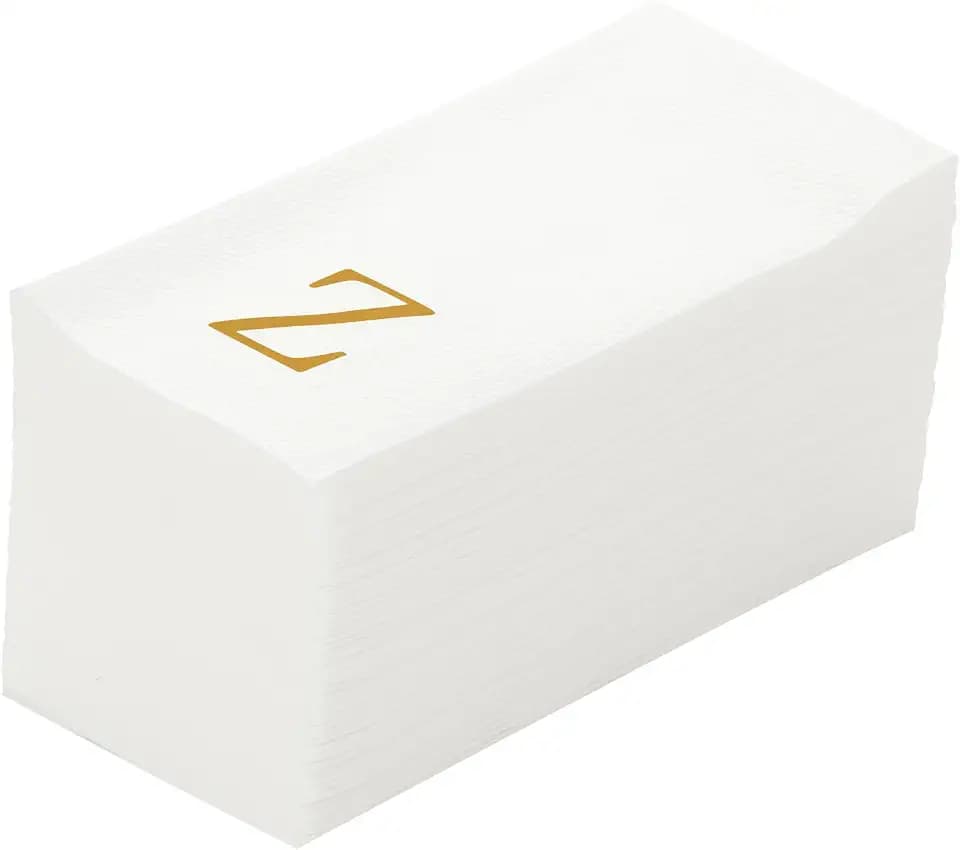 Luxenap 15.8 X 7.9 Inch Linen-Feel Guest Towels, 50 Lettered Hand Towels - Gold Letter 'Z', Sans Serif Font, White Paper Dinner Napkins, airlaid, For Restrooms And Tables - Restaurantware