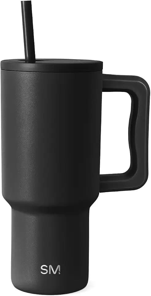 Simple Modern 30 oz Trek Tumbler with Handle and Straw Lid | Cup Holder Friendly Insulated Stainless Steel Travel Mug | Midnight Black
