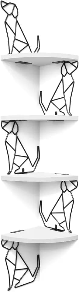 Alsonerbay 4-Tier Dog Shaped Corner Shelf Wall Mount, White