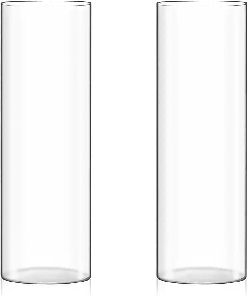 Fixwal Set of 2 Clear Tall Glass Cylinder Vases for Centerpieces