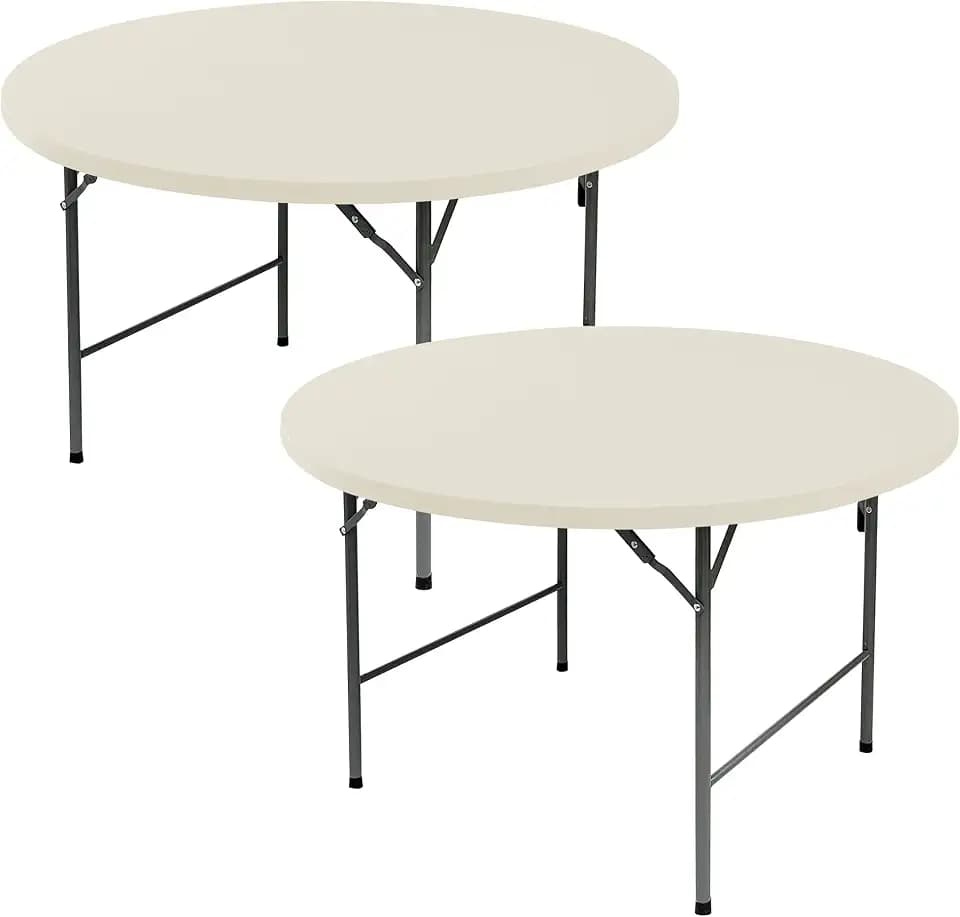 Round Fitted Tablecloth with Elastic-Spandex Table Covers 60 Inch Cream