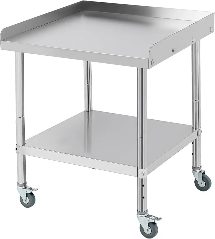 Equipment Grill Stand Table 28x24x30 Inch Stainless Steel NSF Certified 400 Lbs Capacity with Adjustable Legs, 2" Edge Baffle, for Hotel, Home, Commercial Restaurant Kitchen
