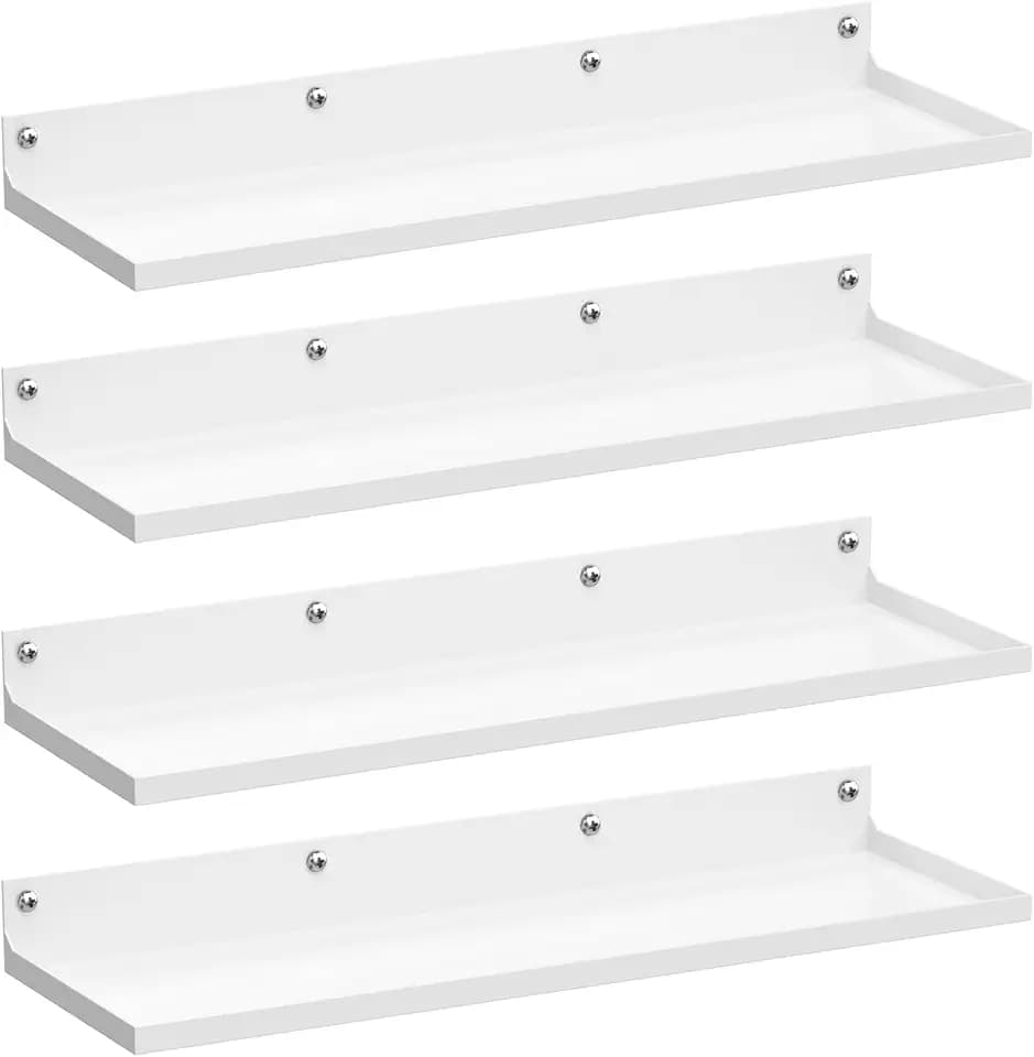 4 Pack Metal Floating Shelves, 17x6 Inch Wall Mounted Shelf, White