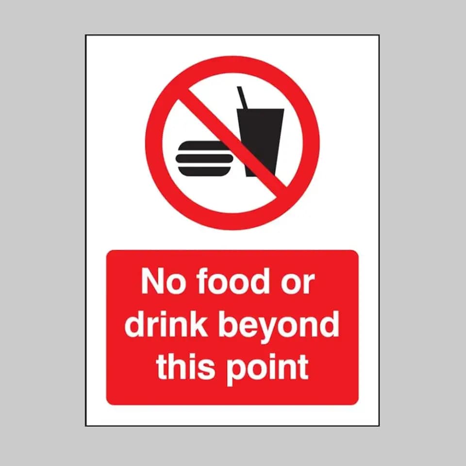 No Food or Drink Beyond this Point - Safety Sign - 8"x12" Metal Sign - Tin Warning Plaque for Indoor & Outdoor Use