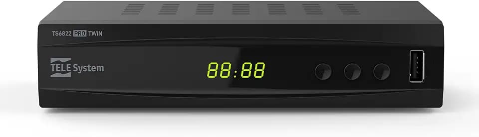 TELE System TS6822 PRO DVB-T2 HEVC Digitaler Terrestrischer Decoder und Twin-Tuner DVR-T2 HD HDR (HDR10 / HLG) mit Display und Fernbedienung 2 in 1 mit TV-Steuerung