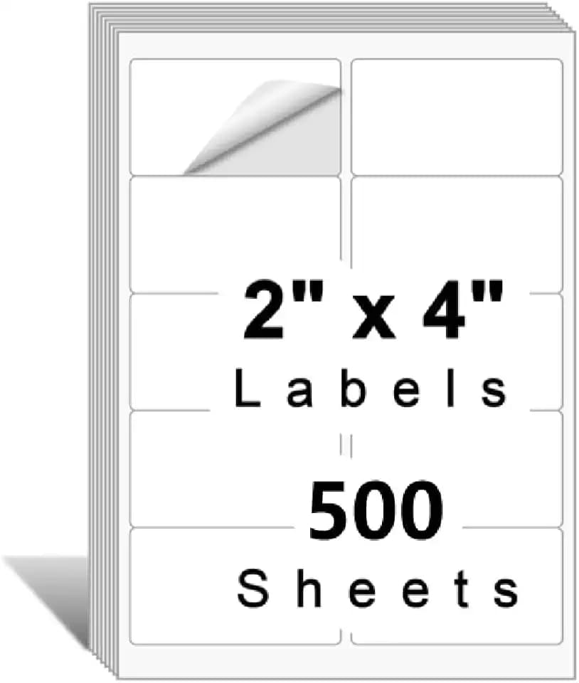 (2" x 4") Label Stickers, 500 Sheets Printable White Sticker Labels, Laser/Inkjet Printing -10 Per Page-Total 5000 Labels (5163/8163 /18163)