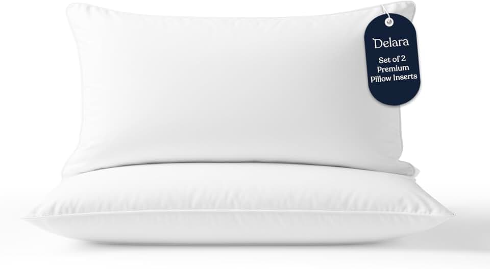 Delara Throw Pillow Inserts 12x20 Set of 2 - Organic Cotton Shell, 7D Recycled Down Alternative Fill, Decorative Lumbar Pillow Insert for Couch, Bed & Sofa - 420 GSM, Fluffy & Supportive