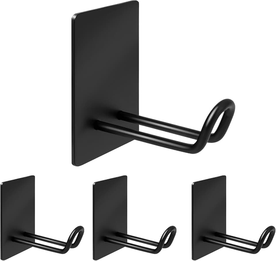 Large Self Adhesive Hooks Heavy Duty, Stainless Steel, 4 Pack, Black