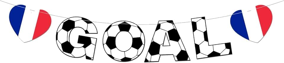 Goal Party Soccer Decorations Banner, Football Theme Birthday Banner for Boys, Hanging Sports Party Decor Supplies (France)