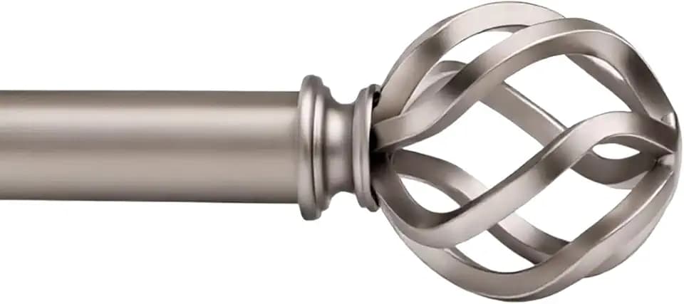 Satin Nickel Curtain Rods 18 to 45 Inches, 1 Inch Modern Drapery Rods, Adjustable Heavy Duty Curtain Rod, with Twisted Cage Finial for Home & Office (18"-45"Satin Nickel)