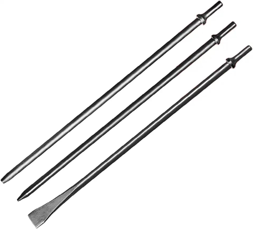 Pneumatic Taper Punch and Air Cold Chisel Three-Piece Set, 7/32" x 18" Point Tip,3/8" x 18" Point Tip,3/4" x 18" Flat Chisel, 0.401" Shank Air Tool Suitable for Air Hammer, Cr-Mo Alloy Steel