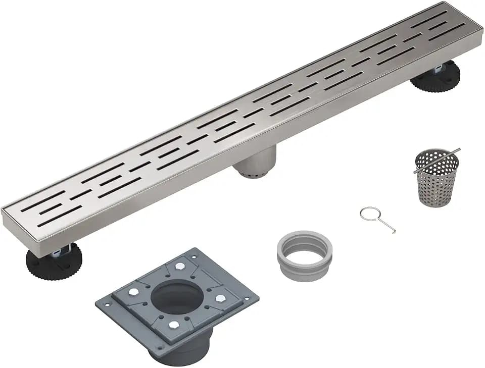 EMBATHER 18 Inch Linear Shower Drain with Removable Quadrato Pattern Grate