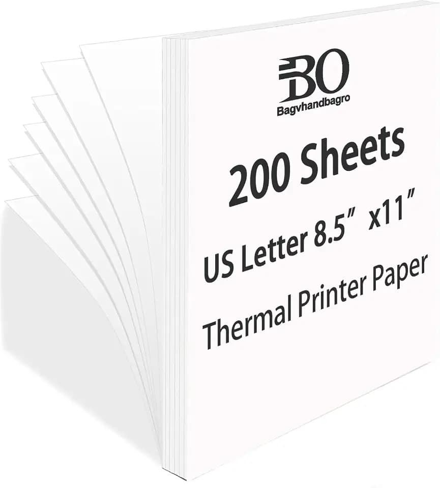 Thermal Paper 8.5 x 11 Inch for Portable Printer, 200 Sheets, BPA-Free