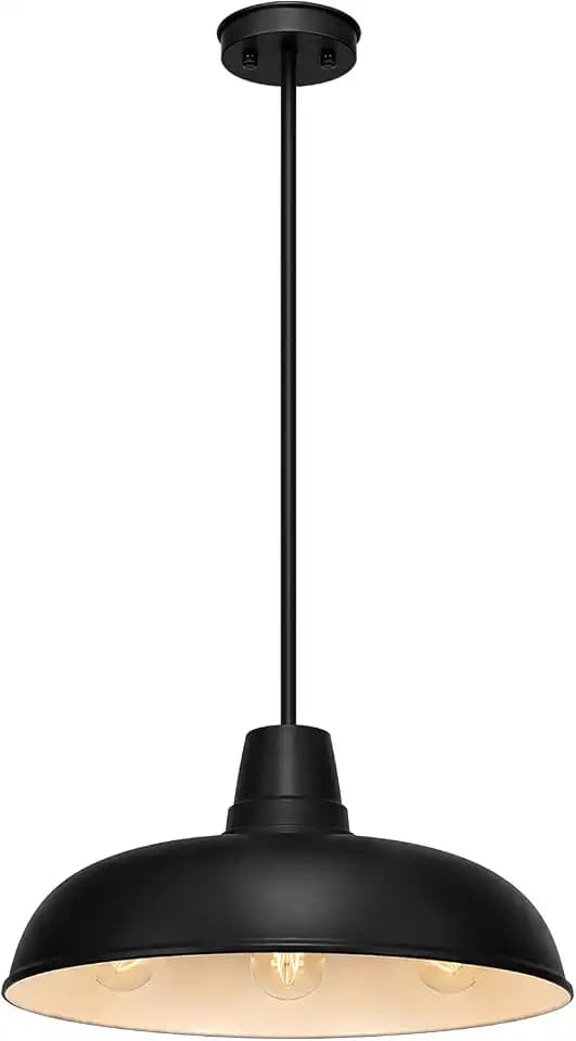 20" Large Farmhouse Pendant Light, Black Dome 3-Light