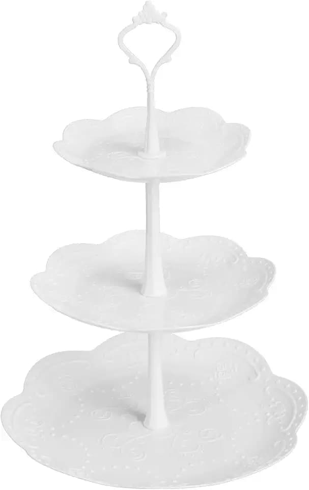 Coitak 3 Tier Cupcake Stand, Plastic Tiered Serving Stand, Dessert Tower Tray for Tea Party, Baby Shower and Wedding (Pure White) (Plastic)