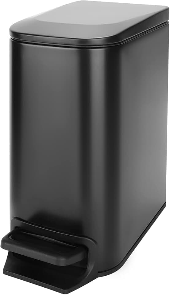 Cesun Small Bathroom Trash Can with Lid, 1.6 Gal, Soft Close, Matte Black