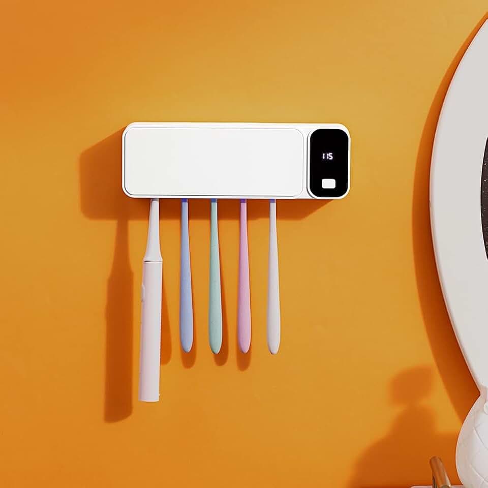 Anti-UV Zahnbürste für Badezimmer Zahnbürste, Wandmontage Sterilisator, 2000mAh Ladung, Stoppuhrfunktion, Zahnbürstenorganizer