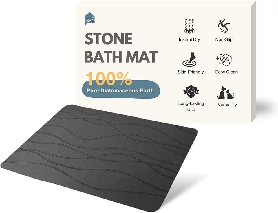 Stone Bath Mat, Non-Slip Diatomaceous Earth Shower Mat, Fast Drying Diatomite Stone Bath Mat, Highly Absorbent, Odorless, Easy to Clean (Stripe Dark Grey)